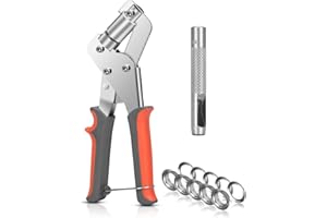 LUVZOOR Occhielli per Teloni Professionali, Occhiellatrice per Teloni Multifunzione con 300 Pezzi Occhiello (Ø 10mm), Occhiellatrice Manuale con Magneti per Occhielli in Acciaio