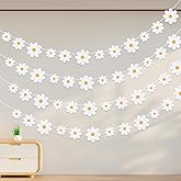 Ouligay 4 Pcs Daisy Bunting Banner Birthday Decoration Daisy Garland Daisy Flower Garland White Boho Flower Paper Garland Dai