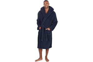Slumber Hut® Mens Fleece Dressing Gown - Men Sherpa Hooded Bathrobe - Luxury Flannel or Thick Pile Snuggle Fabric Winter Warm - Black Grey Navy Blue - Size Men M L XL 2XL