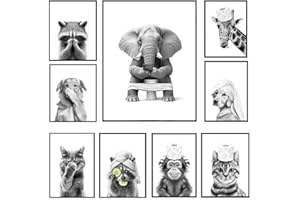 BeiYiHo Poster Elephant Toilette Affiche Animaux WC Tableau Toilette Humour Poster Animal WC Noir et Blanc Toile Photo Salle de Bain Deco Murale Noir 21x30cm