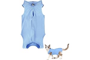 Dryxog Animali Domestici conUn Peso di Circa 4 Libbre o Inferiore Body Post Operatorio Gatto, Tuta Recupero Chirurgia del Morbida Tutina Gatto post Operatoria Collare Cono Tutina Gatti (S,Blu)