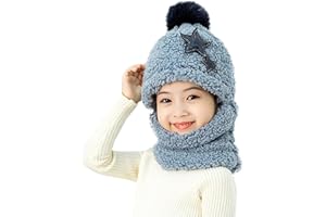 LONTG Cagoule Enfant Garcon Fille 3-9 Ans Chapeau d'hiver Polaire 3 en 1 Bonnet Tour de Cou Cache Oreille épais Balaclava Molleton Doux Capuche Chaud pour Ski Cyclisme Sport Vélo Moto Surf, Bleu