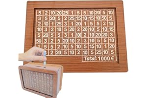 WSELTRIUM Hucha de madera, 1000€ Hucha reutilizable con objetivos de cifras de ahorro, hucha caja caja de efectivo