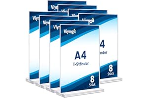 VIYMGIT 8 Stück Aufsteller DIN A4, glasklarer T-Ständer Hochformat Acryl A4 Werbeaufsteller, Tischaufsteller für Werbung, Speisekarte, Hinweisschild