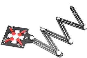 WJUAN Righello di Misurazione, Lega di Alluminio Angle Meter Righello, Nero, Righello Pieghevole a 6 Lati, con Diametro del Foro di Posizionamento Regolabile da 25 a 55 mm, per Mattoni, Legno