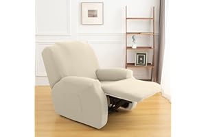NIBESSER Funda Sillón Relax Reclinable Universal Fundas Sillón Reclinable 1 Plaza Elástica Lavable con Bolsillo Lateral Capuchas Elásticas para Sillón Eléctrico Completo Extraíble(Marfil)