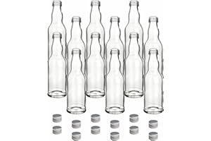 gouveo Juego de 12 botellas de vidrio redondas de 200 ml con tapón de rosca plateado - botellas pequeñas para licor, jugo, vinagre y aceite - juego de botellas (FKT200S)