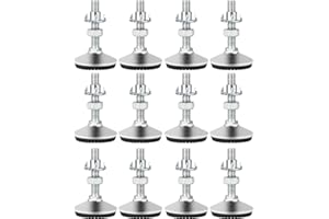 Drenky Patas de Nivelación, 12 Piezas Patas Regulables para Muebles M10 x 50mm Tornillo Nivelador de Acero con Base de Goma Antideslizante y Tuerca en T