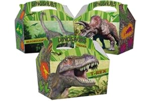 Playwrite 30 Animal Themed Food Boxes Picnic Carry Meal Box Kids Birthday Party Bag Plate (Dinosaur)