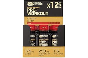 Optimum Nutrition - Gold Standard Pre-workout Energy Shot In Lattina (12x60ml) - Tiratori - Potenziatore di concentrazione - Cola
