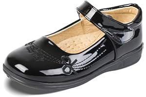 SANGYN Girls School Shoes Black Leather Uniform Shoes Kids Loafers Mary Jane Flats Casual Shoe with Anti-Slip Sole for Dress Party Wedding