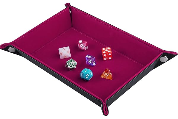 SIQUK Plateau dés à Double Face, Rectangle Pliant en Cuir PU et Porte-dés en Velours Rouge Rose foncé pour donjons et Dragons DG Dice Ding et Autres Jeux de Table