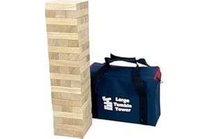 Jac & Mok Tumble Tower Wooden Toppling Blocks Game set,Large Table Top Stacking Timber Games with Carrying Bag (60 pcs Large Tumble Tower, Hardwook Rubber wood)