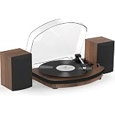 Vinyl Record Player with Dual Stereo Speakers Cartridge AT-3600L Brown | Belt-Drive Turntable, 3-Speed Wireless Playback, RCA
