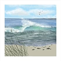 Carte De Vœux Vierge En Papier Nacré Avec Motif Coucher De Soleil Sur La Plage, Idéale Pour Un Anniversaire, Une Fête De Mariage, Une Invitation Avec Enveloppe Rouge