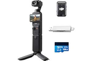 DJI Osmo Pocket 3 Creator Pack, Cámara CMOS de 1'' 4K/120fps, Estabilización 3 Ejes, Seguimiento Facial y de Objetos, Enfoque rápido, Micrófono, Compacto, + Lector de Tarjetas y Tarjeta de Memoria