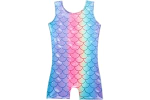 Kiscorpse Gymnastics Leotards for Girls, Gradient Color Sparkly Dance Leotard, Sleeveless Dancewear with Rainbow Pink Purple Snowflake Athletic 5-12 Years