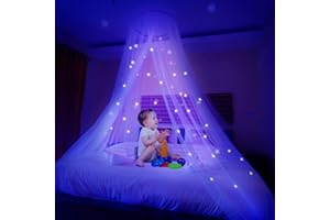 Ciaoed Moustiquaire avec étoiles Lumineuses étoiles Glow Bed Canopy Dome Anti-Mosquito Bed Canopy Convient au lit de bébé, Enfants, Filles ou Adultes