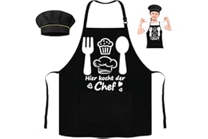 CAPGOOST Grembiule da cucina per bambini, grembiule per bambini, cappello da cuoco per bambini, grembiule per bambini, divertente grembiule da barbecue con 2 tasche, impermeabile, grembiule da cucina per