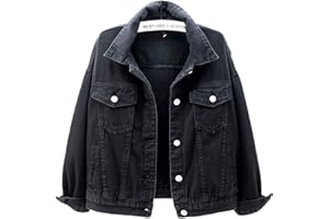 WINKEEY Femme Veste en Jean Vintage Coloré Blouson en Jean Mi-Saison Manches Longues