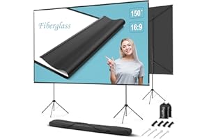 EXCELIMAGE Beamer Leinwand Outdoor mit Stativ, 150 Zoll (16:9), Tragbar Projektor Leinwand, Windresistente Projektionsleinwand, Fiberglas, Stabiler Rückhalt, Stativ-/Wandmontage, für Gartenpartys, Heimkino.