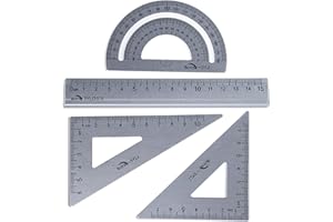 DOETYD Geometry Sets with Protractor Square Triangle Ruler Metal Ruler Protractor Set for Students Office Math Geometry 4 PCS