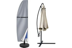 Teynewer Parasol Cover Waterproof, Cantilever Parasol Protective Cover with Telescopic Pole and Zipper Fit for 1 to 3 m Large Umbrella Patio Parasol Weatherproof UV-Anti Windproof, Grey