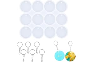 HJJMN 12Pcs Round Resin Keychain Moulds, Pendant Hanging Moulds, Ornaments Jewelry Resin Moulds, DIY Keychain Moulds with 12Pcs Key Rings, Silicone Resin Molds, Epoxy Resin Casting Molds for Small Crafts