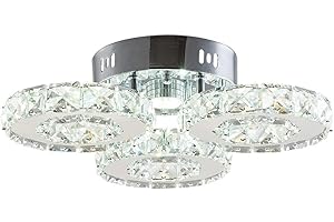 Finktonglan Lustre moderne en cristal 3 anneaux LED Grand lustre en cristal Luminaires contemporains en acier inoxydable Salle à manger Salon Luminaires suspendus (blanc froid)