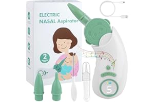 GIBOHOM Nasensauger Baby Elektrisch mit 5 Saugstufen, Elektrischer Nasensauger Baby Staubsauger mit Display, Usb-Aufladbar Nasal Aspirator Baby mit 2 Silikonspitze, Pinzette, Musikfunktion