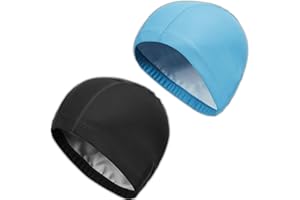 ‎YMIFEEY 2 Sück Unisex Badekappe Wasserdicht Bademütze PU Beschichtet Weiche Badehaube Ohrenschutz Schwimmhaube Schwimmkappe für Herren Damen Lange Kurzes Haar
