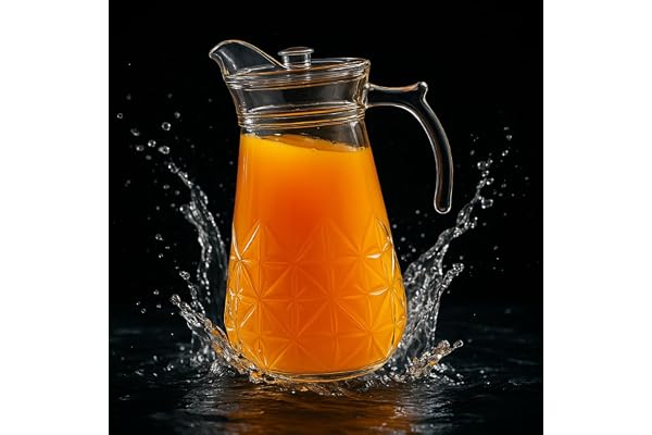 Water Jug - Detox Glass Jugs with Lid for Dining Table - Elegant 1700 ml Transparent Pitcher for Juice, Iced Tea, Infused Water, Milk, Lemonade, Hot & Cold Beverages, WATERJUGS_CRISTELLO_1700ML
