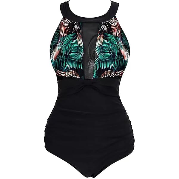 JFAN Vrouwen Badpak Een Stuk Zwemmen Kostuums V-hals Buikcontrole Badmode Ruches Patchwork Bloemenprint Badpak, Zwarte zebra, L