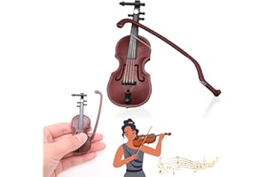 QOCO Worlds Smallest Emergency Violin Keychain Wooden Instrument Model Creative Mini Musical Instrument Violin Decor Gifts with Stand Case Dollhouse Accessories For Men And Women New Year Gift