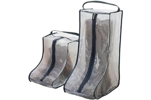 RIKYO 2 Set Boot Storage,Portable Short Boots and Tall Boots Storage or Protector Bag,Shoe Dust Bags,Shoe Sleeves for Travel,Clear Boots Cover,Shoes Packing Organizers for Men & Women Sneakers (Black Edge)