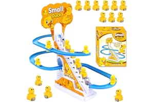 STARNEARBY 9Pcs Electric Climbing Stairs Toys, Race Track Game with LED Flashing Lights/Music, Slide Roller Coaster Toys for Kids Boys Girls 3-8 Years Christmas Birthday Gifts (9pcs Duck)