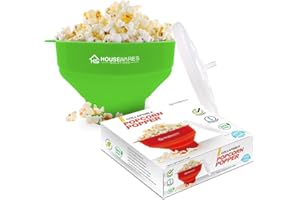 BRENSTEN Collapsible Silicone Microwave Hot Air Popcorn Popper Bowl With Lid and Handles (Green)