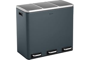 Homra Mülleimer Küche 3 Fächer Sparq 54l | Mülltrennsystem 3Fach | Edelstahl Treteimer 3x18 Liter | Trennsystem 3 Inneneimern | Abfall & Recycling | Abfalleimer Tretmülleimer Softclose | Grau