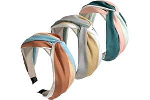 HUANMAYE 3PCS Headbands for Women's Hair Boho Wrap Tie Fashion Hairbands Elastic Twist Hair Scarf Pretty Bow Tie Hair Bands Wide Alice Hair Bands for Women Uk and Girls (Colourblock)