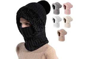 givuaime 3-In-1 Sturmhauben Mütze Mit Schal Und Maske, Strickmütze für Damen im Herbst und Winter, BalaclavaDamen, Schalmütze Damen, Winddichter Nackenwärmer Für Radfahrer, Für Täglich und im Freien