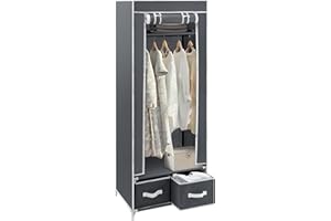 M.J COMFY-LIFE Portable Wardrobe 160x60x43cm - Foldable Closet Organizer with Clothes Rail, Wardrobe Storage Organiser for Bedroom, Space-Saving Bedroom Furniture with Non-Woven Fabric Cover (grey)