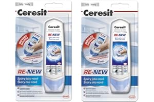 TMPPRO 2x Ceresit Re-New, Neue Fuge, Silikon Dichtmasse für neue Fugen in nur einem Schritt, Fugenweiß zum Schutz vor Schimmel, Fugensanierung, Ideal für Küche und Bad, weiß, 100ml