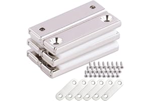 ULIBERMAG Magnetpro 6 pezzi magneti rettangolari 22 KG Kraft 40 x 13,5 x 5 mm con controparti e foro fresato, magnete in vaso domestico ed industriale con vite