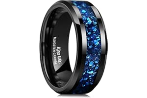 King Will Men's 6mm 8mm Black/Silver Tungsten Carbide Wedding Ring with Blue, Red, Gold, Purple Foils/Fragment Inlay, Beveled Edge