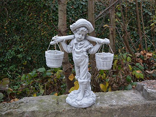 Süße Figur Junge mit Blumenampel aus Steinguss, frostfest - 3