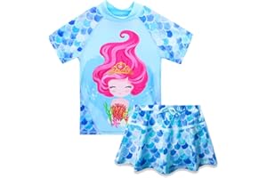 HUAANIUE Girls 2PCS Swimsuit 3-11Y Swimming Set Short Sleeve Swimwear Summer Beach Swimming Costume Outfit Sun Suit