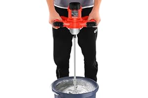 QUIOTUIR Mezcladora de Mortero 1500W Hormigonera Portátil 6 Velocidades Ajustables 330-930rpm Hormigoneras Electricas Mezcladora Mortero S-forma Doble Pala para Mezclar Cemento, Masilla Polvo, Harina
