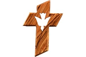 Kassis Geschenkartikel Crocifisso da parete in legno d'ulivo risorto da appendere in Betlemme per cresima, battesimo, comunione, 13 x 9 cm (Lo Spirito Santo, senza incisione)