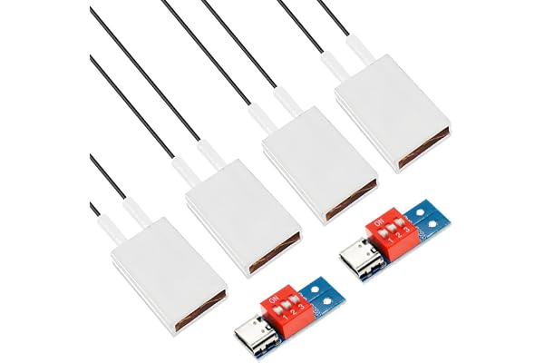 Youmile 4 stycks PTC-värmeelement PTC-värmeplatta Elektrisk uppvärmningskärna Temperaturkonstant AC/DC 12 V/80 ℃/2-5 W Aluminiumhölje med justerbar spänning PD/QC Lockmodul