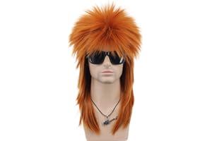 VGbeaty Perruque Mulet Longue Orange Raide Pour Hommes et Femmes Perruque des Années 70 80 Rocker Punk Pour Carnaval Halloween Cosplay Déguisement Party